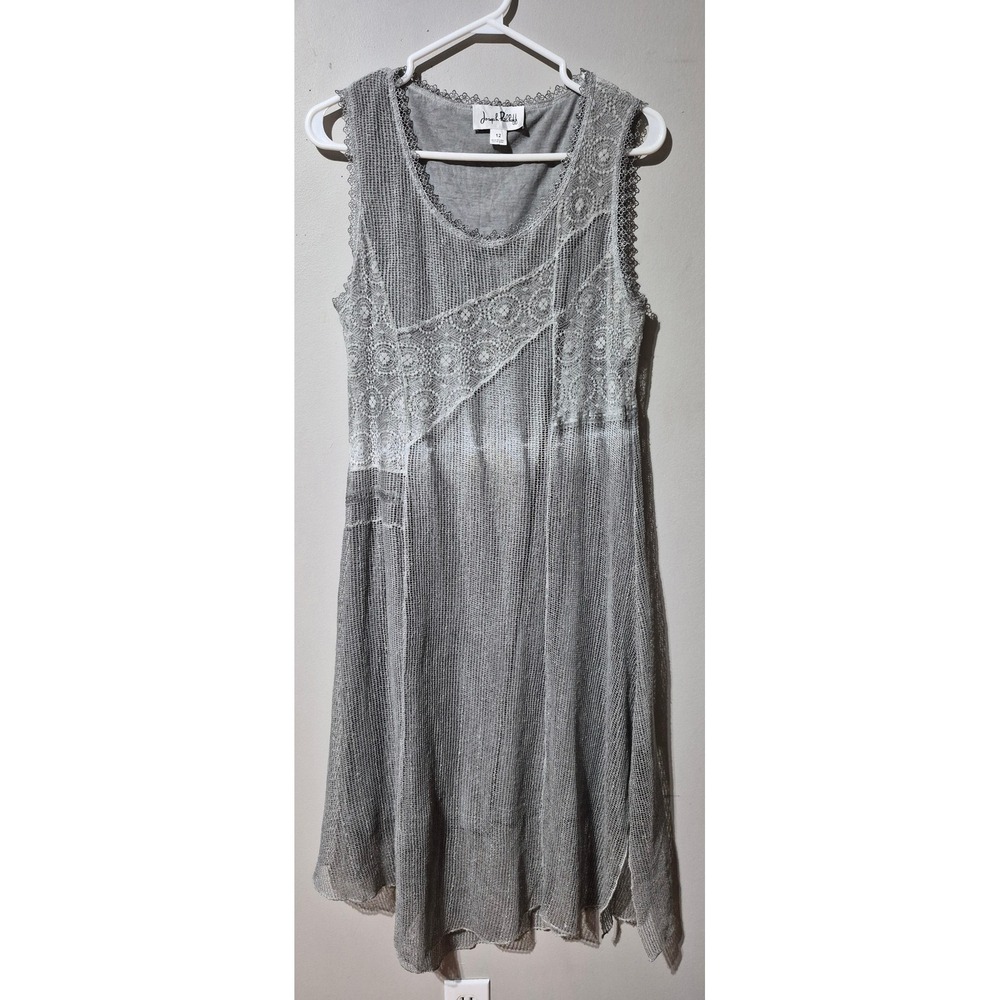 Joseph Ribkoff Womens Grey Lace Crochet Mesh Handkerchief Hem Midi Dress Size 12